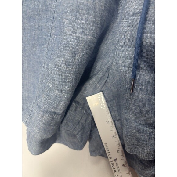 Athleta Womens Retreat Linen Shorts Sz 14 Chambray Blue  Zip Pockets Drawstring - Picture 6 of 11